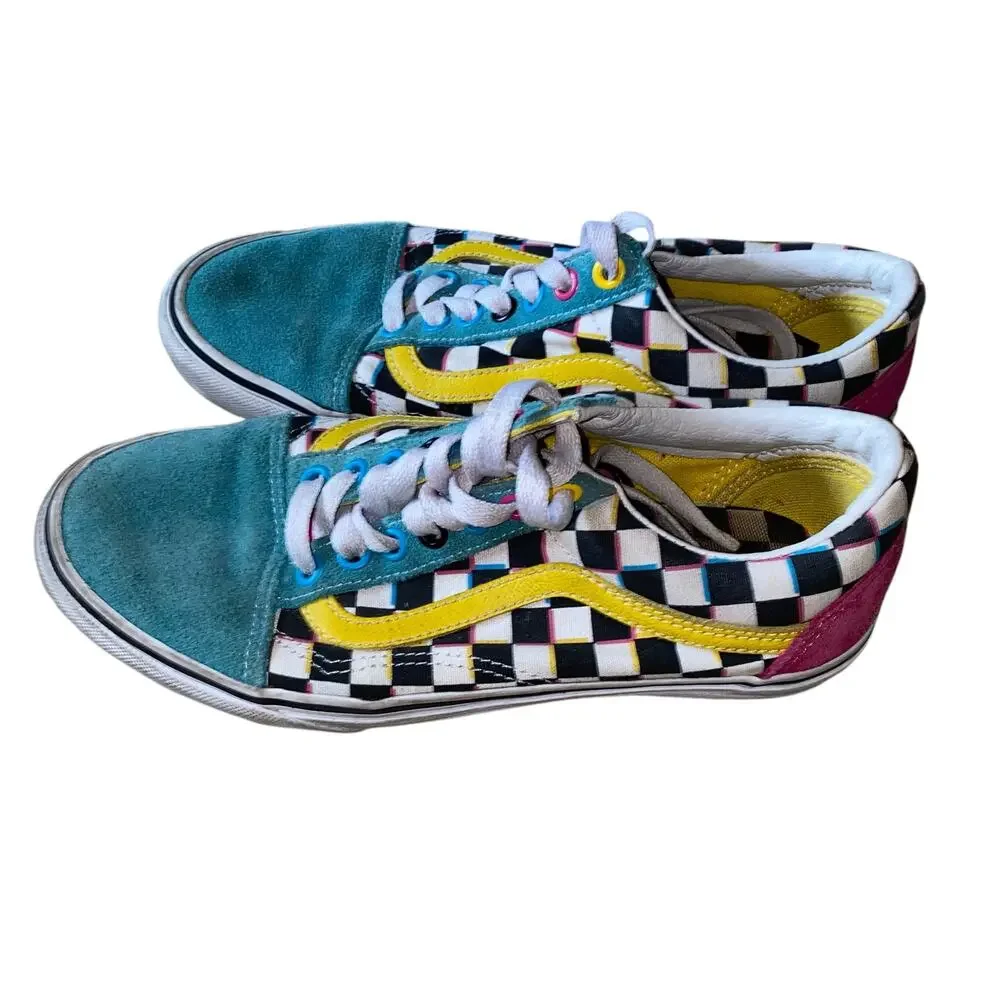 Vans Off the Wall Old Skool Crazy Check Neon Sneakers Mens 6.5 Womens 8